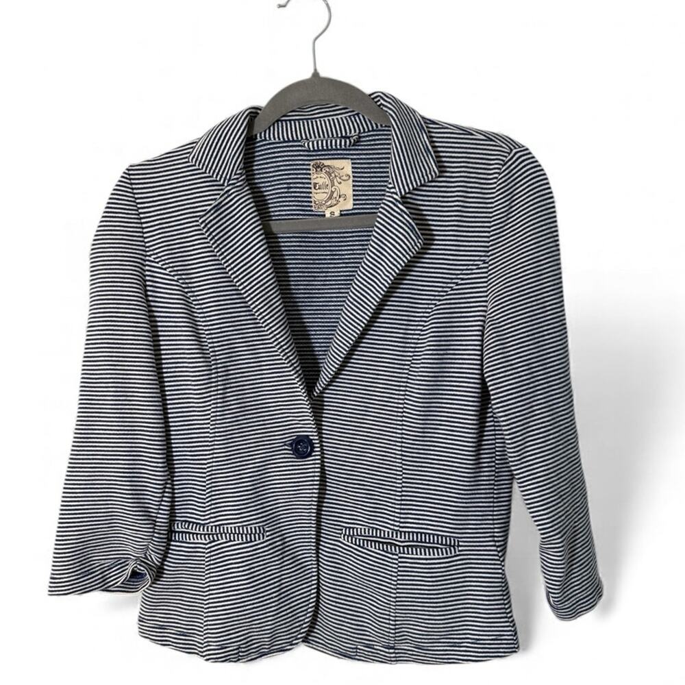 Tulle Anthropology Women’s‎ Nautical Striped Blazer Academia Navy White Sz Small